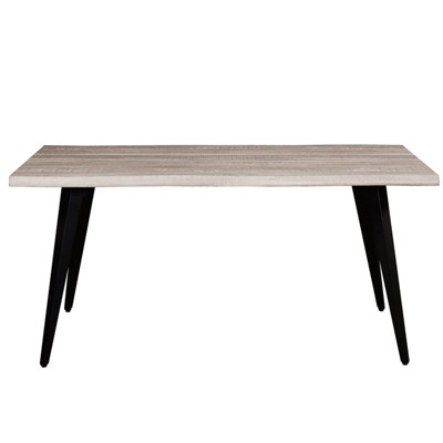 Sunbleached Grey Wood Rectangular Dining Table with Black Metal Legs