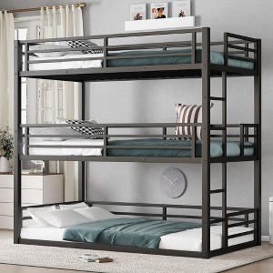 Twin Over Twin Over Twin Metal Triple Bunk Bed with Guardrails and Ladder, Space-Saving Heavy-Duty Frame,kids bed - 1 of 4