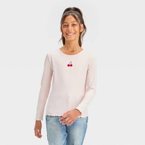 Girls' Long Sleeve Ribbed Baby T-shirt - Art Class™ Light Pink S : Target