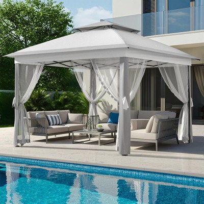 11x11 Pop Up Canopy Tent with Mosquito Netting, Outdoor Canopy Shelter Easy Setup, Water & UV Resistant - Gray