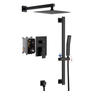 CASAINC 10" Inch Square Wall Mounted Shower System with Handheld Spray & Slide Bar, Matte Black - 1 of 4