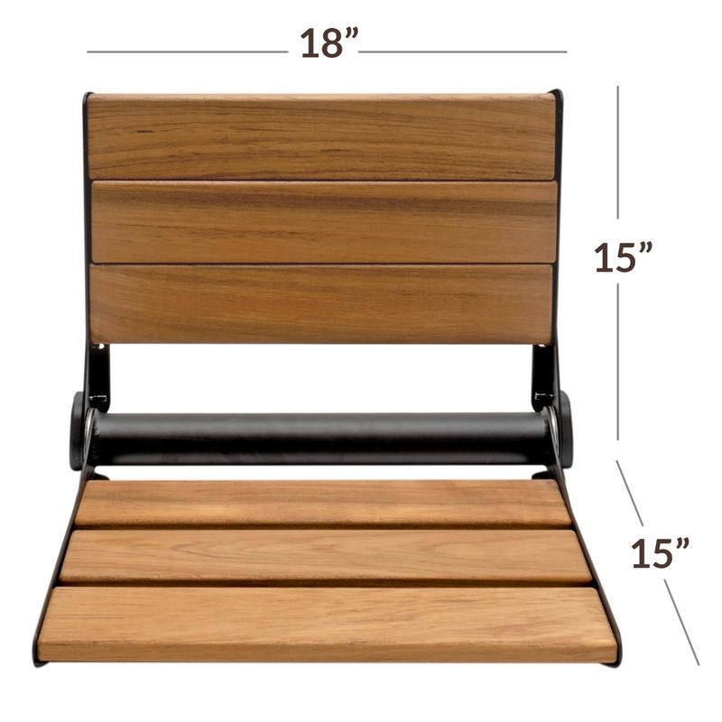 Home Aesthetics 18" ADA Compliant Folding Teak Wood Shower Bench Seat Medical Wall Mount Black, 3 of 8