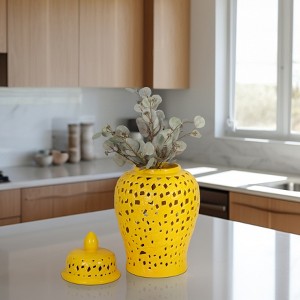 Decorative Ginger Jar with Lid - Handcrafted Lattice Design - Ceramic - Traditional Home Accent - Ideal for Home, Office, Bedroom, Living Room Décor - 1 of 4