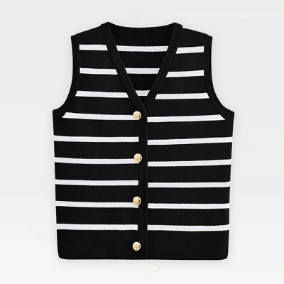 Vest Tops for Women Striped Sweater Vest 2025 Spring V Neck Front Button Striped Lightweight Sweater Woven Vest