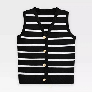 Vest Tops for Women Striped Sweater Vest 2025 Spring V Neck Front Button Striped Lightweight Sweater Woven Vest - 1 of 4