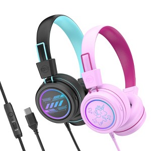 MEE audio KidJamz KJ55U (2 Pack) Safe Listening USB-C Headphones for Kids with LED Lights - 1 of 4