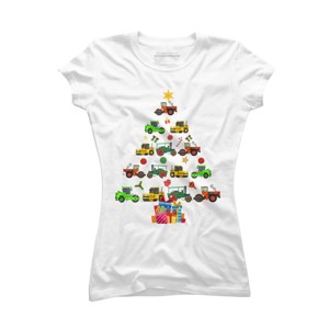 Junior's Design By Humans Christmas Tractor Tree Gift Farmer Shirts Funny Tractor Xmas By VitMon T-Shirt - 1 of 3
