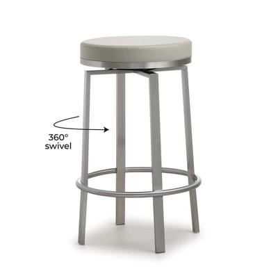 Gray Vegan Leather Swivel Counter Stools with Stainless Steel Legs - Set of 2