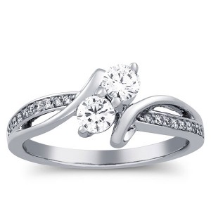 Pompeii3 1ct Two Stone Diamond Solitaire Engagement Anniversary Ring White Gold Jewelry - 1 of 3