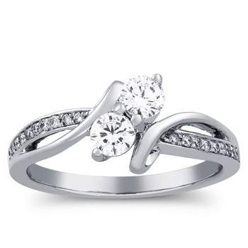 Pompeii3 1ct Two Stone Diamond Solitaire Engagement Anniversary Ring White Gold Jewelry