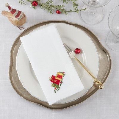 White Embroidered Gifts Design Winter Table Napkins Set of 4