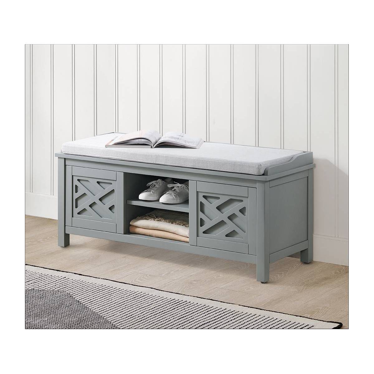45" Middlebury Wood Storage Bench with Cushion - Alaterre Furniture