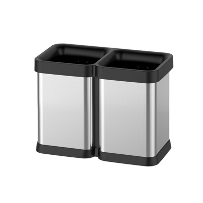 2x5.3 Gallon (2x20 L) Open Top Trash Can, Dual Compartment Classified Recycling Bin Without Lid, Fingerprint-Proof Stainless Steel Rubbish Bin
