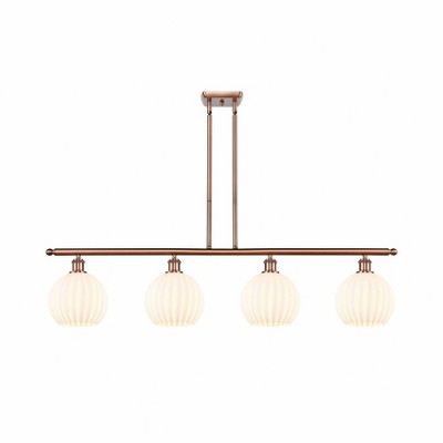White Venetian - 4 Light Stem Hung Island In Modern Style-11 Inches Tall and 48 Inches Wide