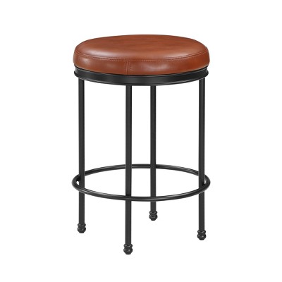 Montecarlo Adjustable Black Metal & Caramel Faux Leather Backless Stool