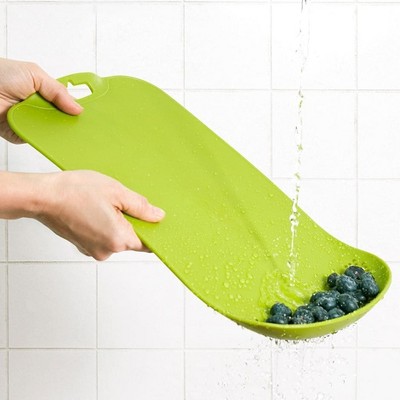 Green Plastic Rectangular Chopping Mat with Colander