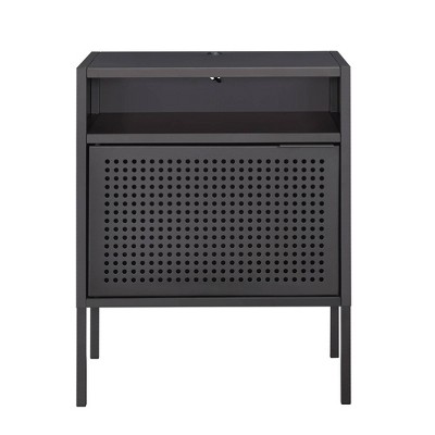 Gemma Contemporary Gray Metal Nightstand with USB Port
