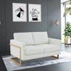LeisureMod Lincoln Mid-Century Modern Upholstered Faux Leather Loveseat with Gold Frame - 2 of 4