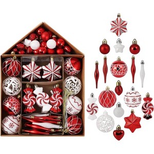 Christmas Ball Ornaments Set,Xmas Ball Assorted Set of 73 PCs with House Shape Box - 1 of 4