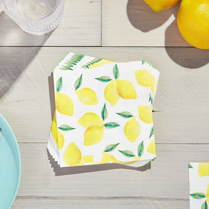Sparkle and Bash 100 Pack Lemon Cocktail Napkins for Birthdays, BBQs, and Summer Gatherings, Fruit Themed Party Supplies (5 In), 2 of 8