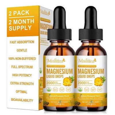 Mulittea High Potency Magnesium Glycinate Liquid Drops - Promotes Relaxation, Muscle, Sleep - 60ml/2fl.oz