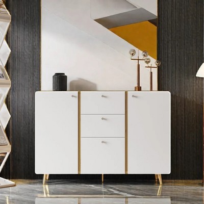 Vynxaria Sideboard Buffet Cabinet with 3 Drawers & 2 Doors,47" Buffet Cabinet with Adjustable Shelves for for Living Room Dining Room Hallway,Kitchen