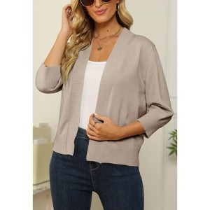 Women's 3/4 Sleeve Cropped Cardigan Knit Sweaters Lightweight Open Front Shrug - 1 of 4