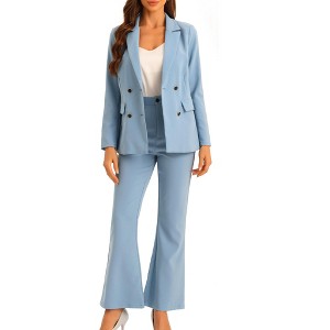 Allegra K Women's Business Work Notched Lapel Blazer and Long Pants 2 Pieces Suit Set - 1 of 4