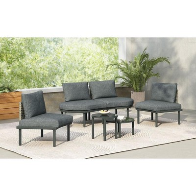 Sapphtopaz Patio Furniture Set Rattan Half Moon Sectional Outdoor Chairs with Cushions and Coffee Tables Sofa Set for Garden, Backyard
