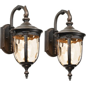 John Timberland Bellagio Vintage Outdoor Wall Light Fixtures Set of 2 Veranda Bronze Downbridge 16 1/2" Champagne Hammered Glass for Post Exterior - 1 of 4