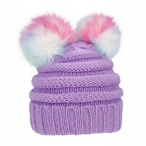 FAAYFIAN Colorful Pompom Knitted Beanie Hat for Kids Age 7-12 Winter Ski Hat Outdoor Ear Warmer - 1 of 4