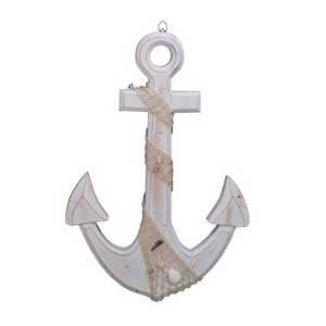 Beachcombers Seashell Anchor Coastal Plaque Sign Wall Hanging Decor Decoration For The Beach With Net And Sea Shells 12.5 x 18 x 0.25 Inches. - 1 of 2