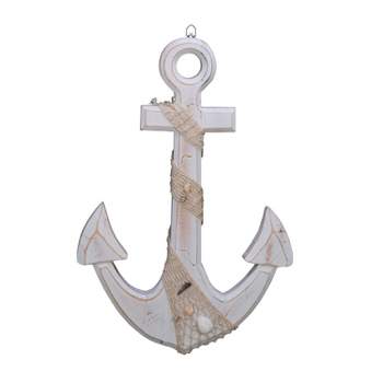 Beachcombers Seashell Anchor Coastal Plaque Sign Wall Hanging Decor Decoration For The Beach With Net And Sea Shells 12.5 x 18 x 0.25 Inches.