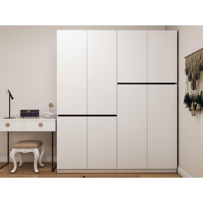 TIRAMISUBEST 74'' Tall White 4-Door Wardrobe Armoire Closet with Hanging Rods ¨C Large Capacity Freestanding Storage Cabinet for Bedroom