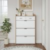 Gulches White Oak Color Shoe Cabinet 3 Rotating Doors 2 Drawers 24 Pairs Capacity Dust Proof Modern Minimalist Storage - 3 of 4