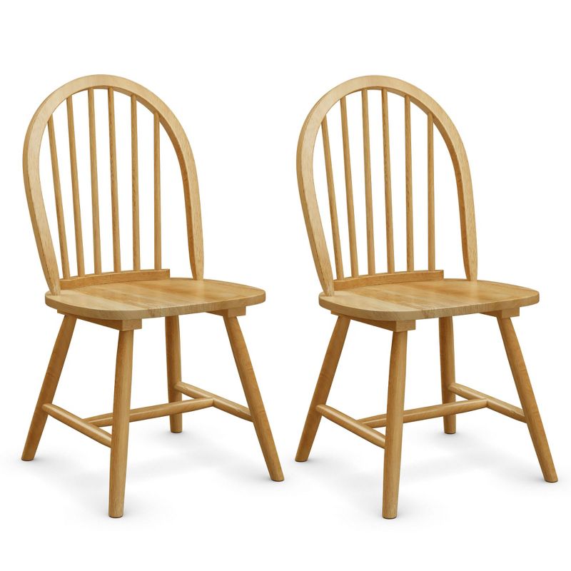 Set of 2 Vintage Windsor Dining Side Chair Wood Spindleback Kitchen Room Natural, 1 of 11