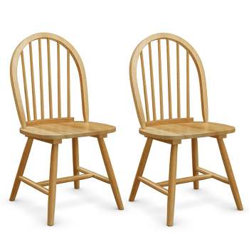 Set of 2 Vintage Windsor Dining Side Chair Wood Spindleback Kitchen Room Natural