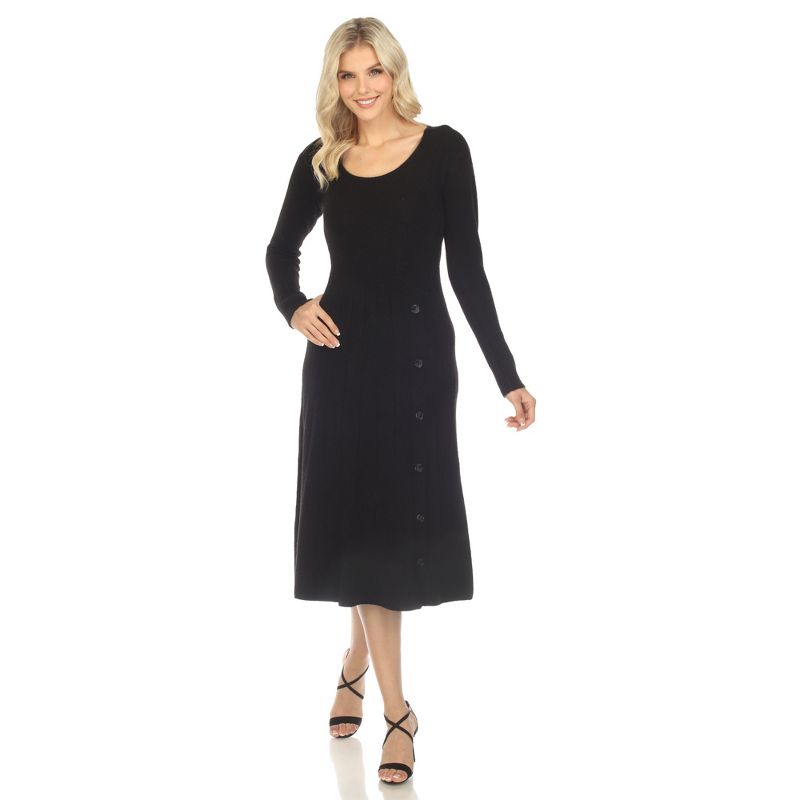 Women's Crew Neck Fit and Flare Sweater Midi Dress, 1 of 6