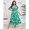 Womens Babydoll Summer Maxi Dress Plus Size V Neck Short Sleeve Button Casual Dress Flowy Swing Floral Boho Dress - 4 of 4
