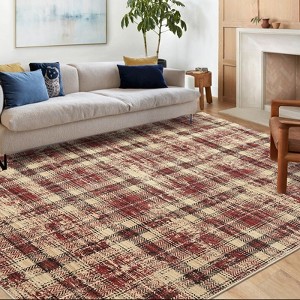 All-Polyester Pearl Velvet Cotton TPR Washable Foldable Back Printed Carpet - Irregular Checkered Design, Easy to Clean - 1 of 4