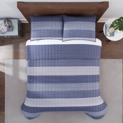 Market Place Blue Ticking Stripe Quilted Euro Sham, 26 x 26, Farmhouse  Style Bedding in Blue & Natural Cream