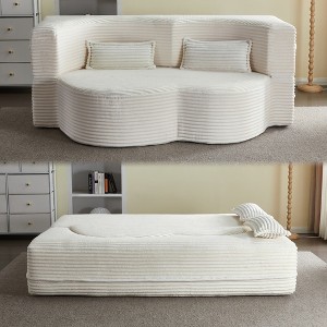 PAGED Modern Floor Sofa with 2 Pillows, Foam-Filled Sleeper Sofa Bed with Teddy Fabric for Living Room, Apartment, No Assembly Required - 1 of 4