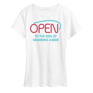 Women's - Instant Message - Open Sign Grabbing Beer Short Sleeve Graphic T-Shirt - 1 of 4
