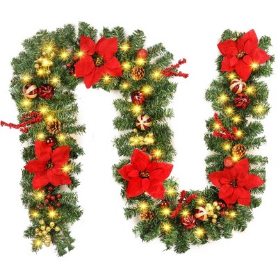 MOEPISY 9FT Prelit Christmas Garland with 50 LED Timer Lights