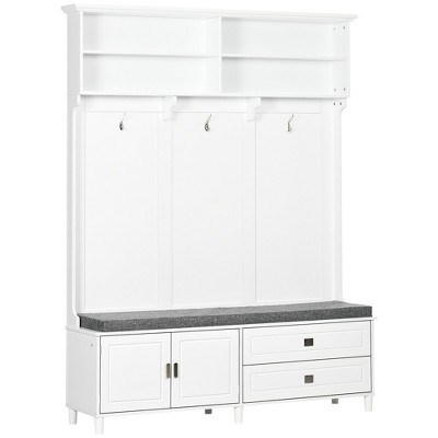 NicBex Hall Tree for Hallway,Modern Coat Racks with Hooks and Shoe Bench,Entryway Furniture for Hallway,Living Room,Bedroom,White