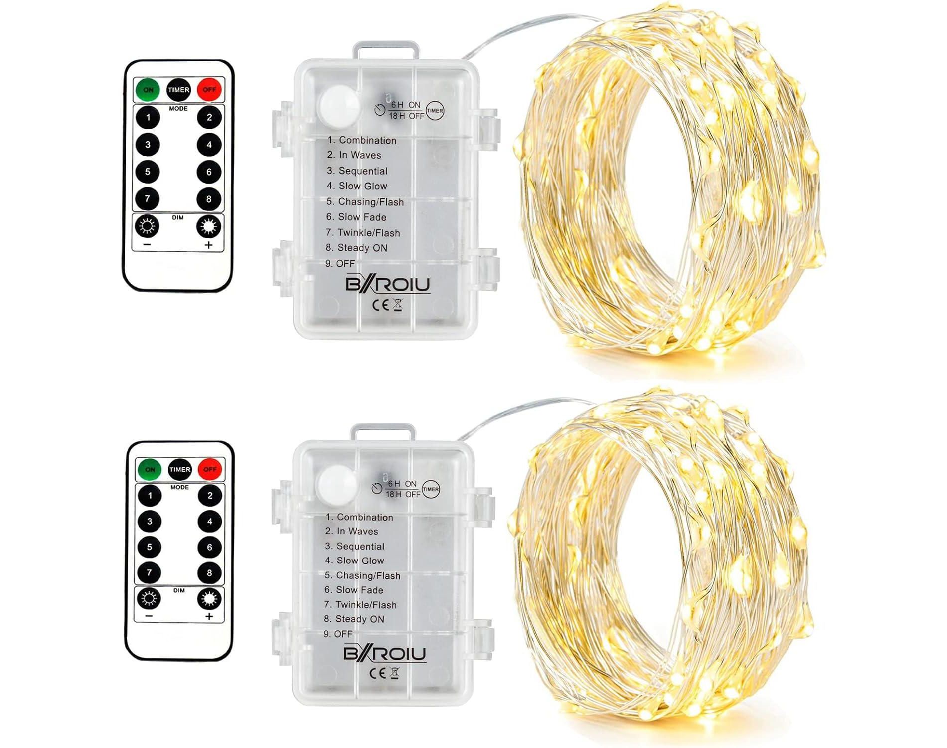 FAAYFIAN 2-Pack Battery-Operated Silver Wire Fairy Lights, Warm White LED Mini Christmas Lights with Flexible Wire for Indoor Festive D¨¦cor