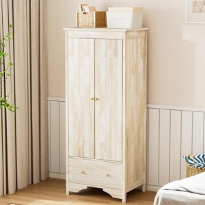 VINGLI Solid Wood Wardrobe Closet, Unfinished Wood Armoire Color DIY, Natural Rubber Wood Wardrobe Closet - 1 of 4
