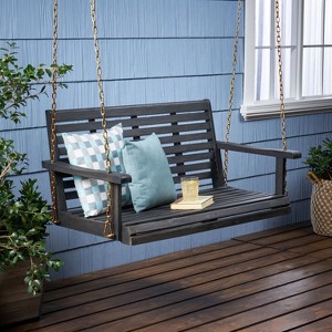 Gulches Classic Acacia Wood Porch Swing 49.5" Wide, 800lbs Capacity, Slatted Design with 8ft Chains, Hand-Crafted Finish for Garden/Deck/Patio - 1 of 4