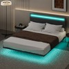 CAVINAS Full Size Bed Frame, Modern Upholstered Floating Bed Frame with LED Lights, Vertical Channel Design Velvet Fabric Bed - 2 of 4