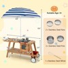 Costway Kid's Play Trolley Outdoor Wooden Kids Play Cart with Sun Umbrella  for Toddlers 3+ White\Blue - 3 of 4